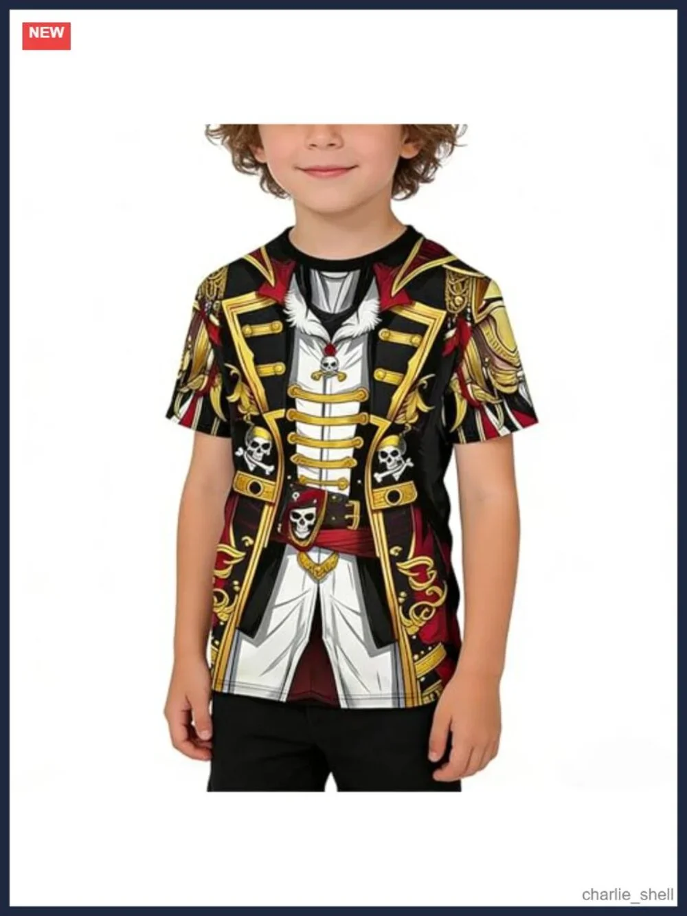 Boys Captain Pirate T-Shirt Costume Polyester Crew Neck Halloween Cosplay